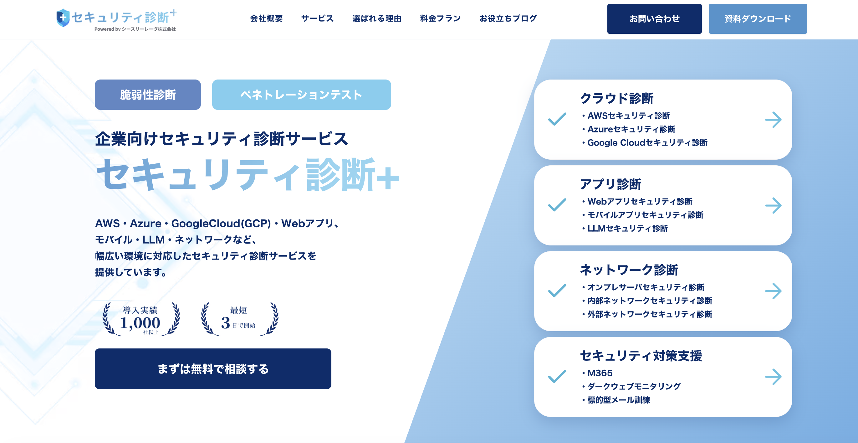 セキュリティ診断+のサービス画面